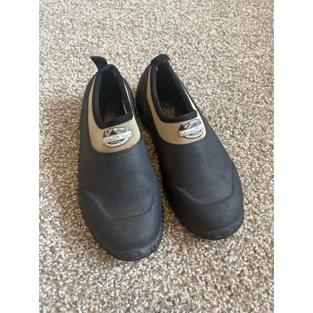 Lewis & Clark Outdoors Mens Muck Shoes Rubber Sneakers Black Khaki size 7
